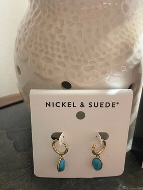 Nickel & Suede Turquoise hoops